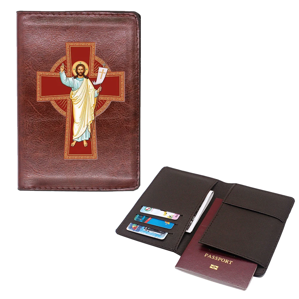 

New arrivals Christian cross design passport Cover Men Women Leather Slim ID Card Travel Holder Pocket Wallet Purse Money Case