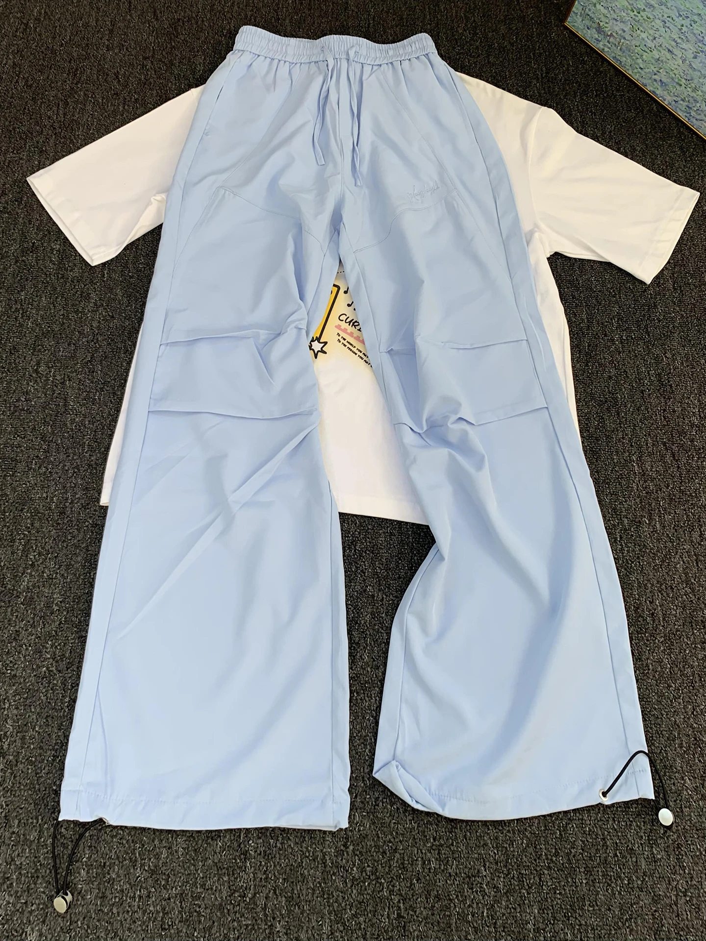 

Blue Qui Dry Paratrooper Workwear Pants Men Summer Thin Pleated Design Sense Ice Silk Loose Micro Flared Straight Leg P...