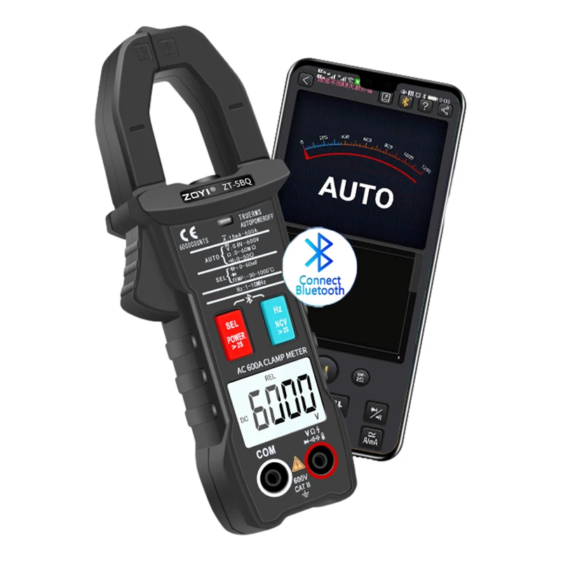 Zoyi Zt5bq Multímetro com Pinça Bluetooth Multímetro Digital de Corrente Alicate Amperímetro Voltímetro ac dc Amperímetro Testador de Faixa Automática