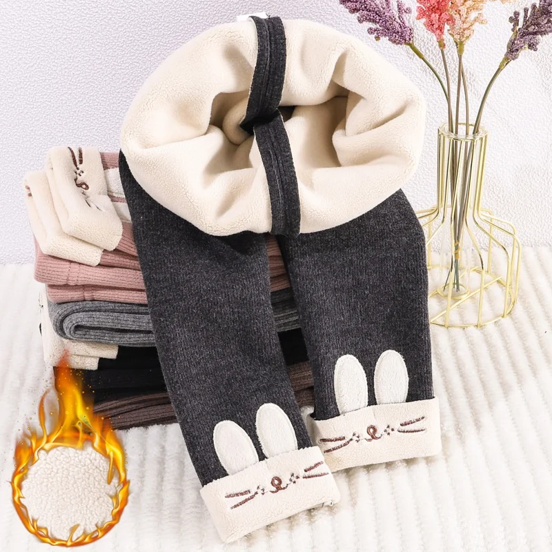 Girls padded cartoon bottoms outside wear one-piece fleece girls autumn  winter flowers children elastic Slim Peplum trousers