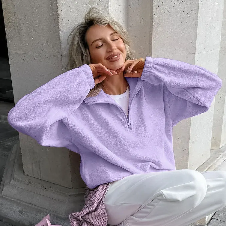 Fmxires Fashion Pullover Sweatshirt European Style Solid Color Long Sleeve All Match Loose Casual Top Women 2025 New Autumn
