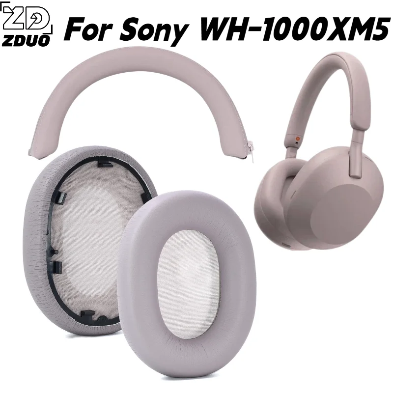 Para los auriculares SONY WH-1000XM5: almohadillas de espuma con memoria de forma y banda para la cabeza con cremallera de silicona, funda protectora, repuesto.