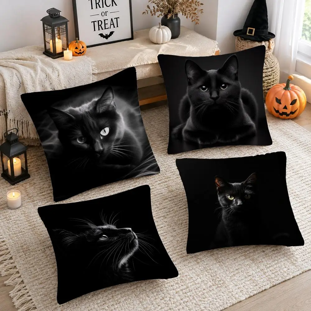 Design B-Black Cat Cute Kitty Cushion Cover Soft Plush Cushion Case Throw Pillowcase Cozy Home Sofa Bed Living Room Decor