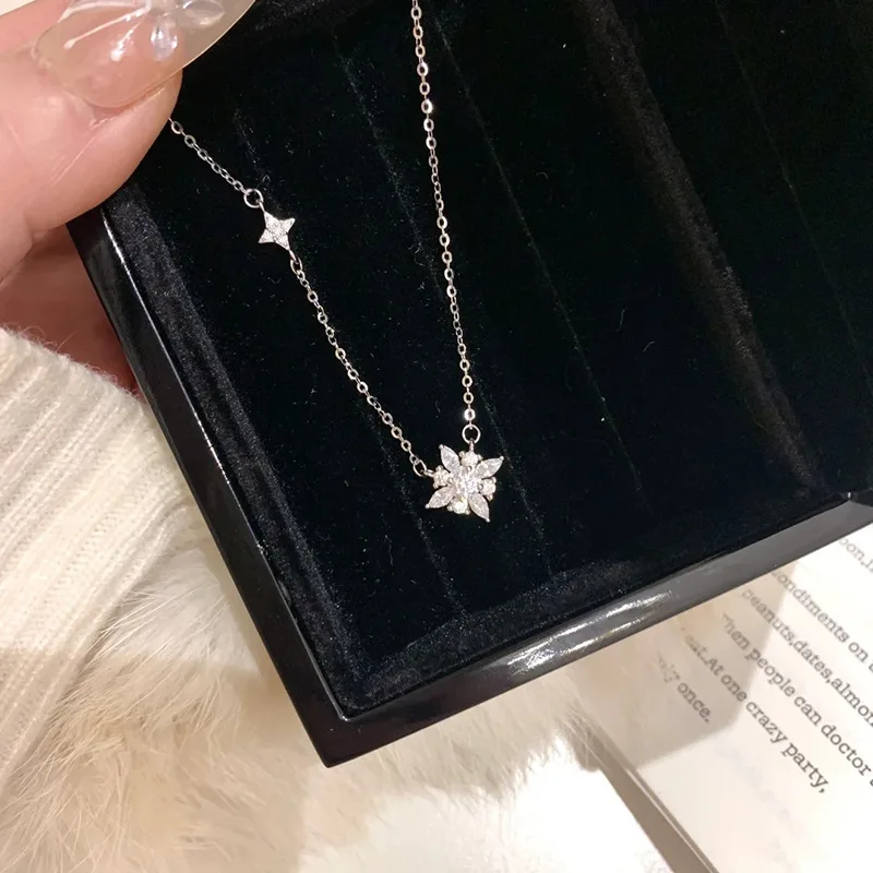 Exquisite Luxury 925 Sterling Silver Asymmetry Full Zircon Snowflake Pendant Necklace for Women Girls Jewelry Accessories Gifts #1