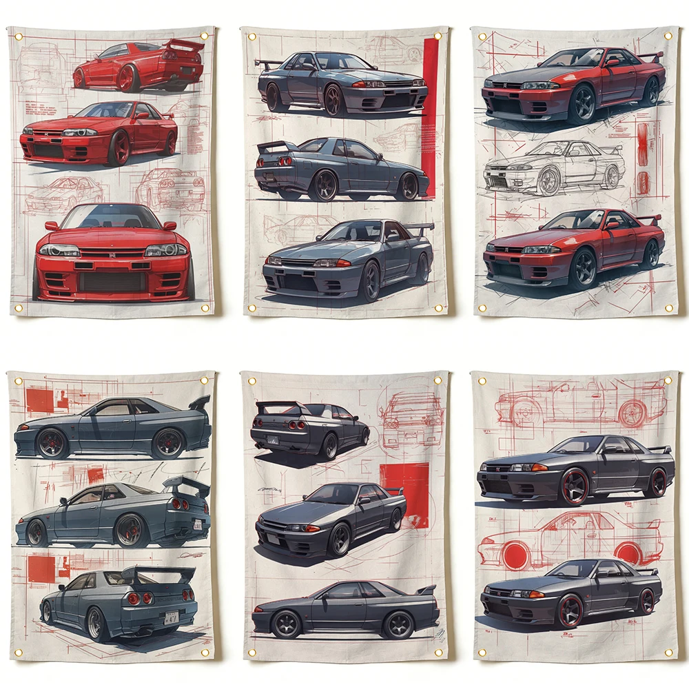 90x150cm Vintage Car Flag R32 Racing Tapestry Garage Bedroom Dorm Decor Merch Birthday Gift Indoor Outdoor Decor