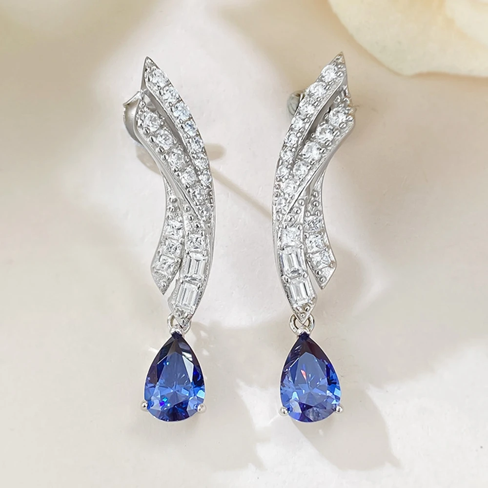 Vinregem 6*9 MM Pear Cut Sapphire High Carbon Diamond Gemstone Drop Dangle Earrings 925 Sterling Silver Fine Jewelry Wholesale