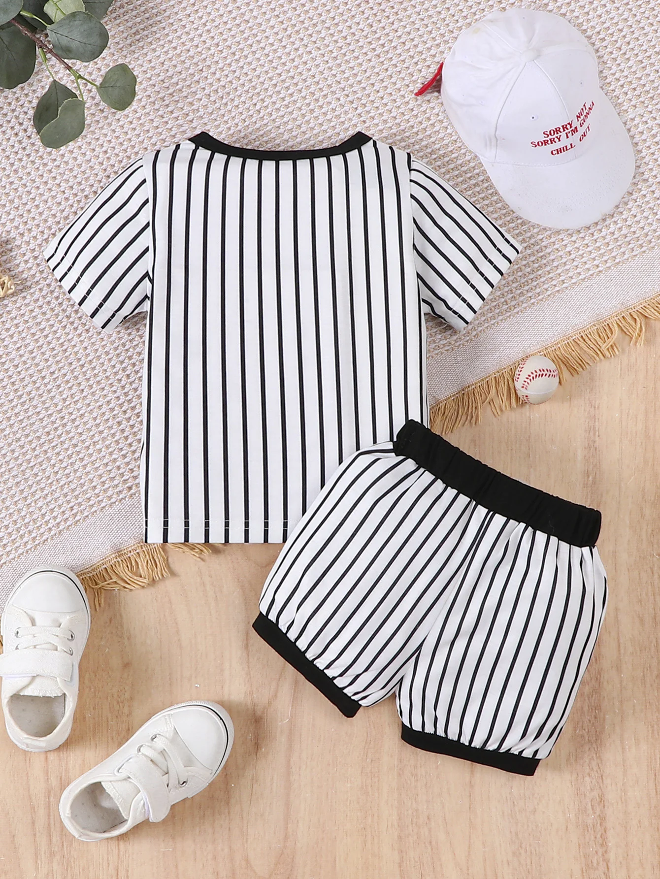 JOPGEEY Summer Baby Boy Casual Letter Baseball Printed Top and Striped Shorts Sports Suit