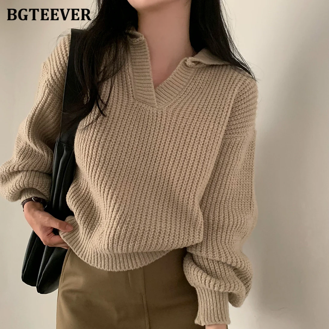 BGTEEVER Casual Laterne Hülse Weibliche Gestrickte Pullover Jumper Herbst Winter Lange Hülse Frauen Pullover