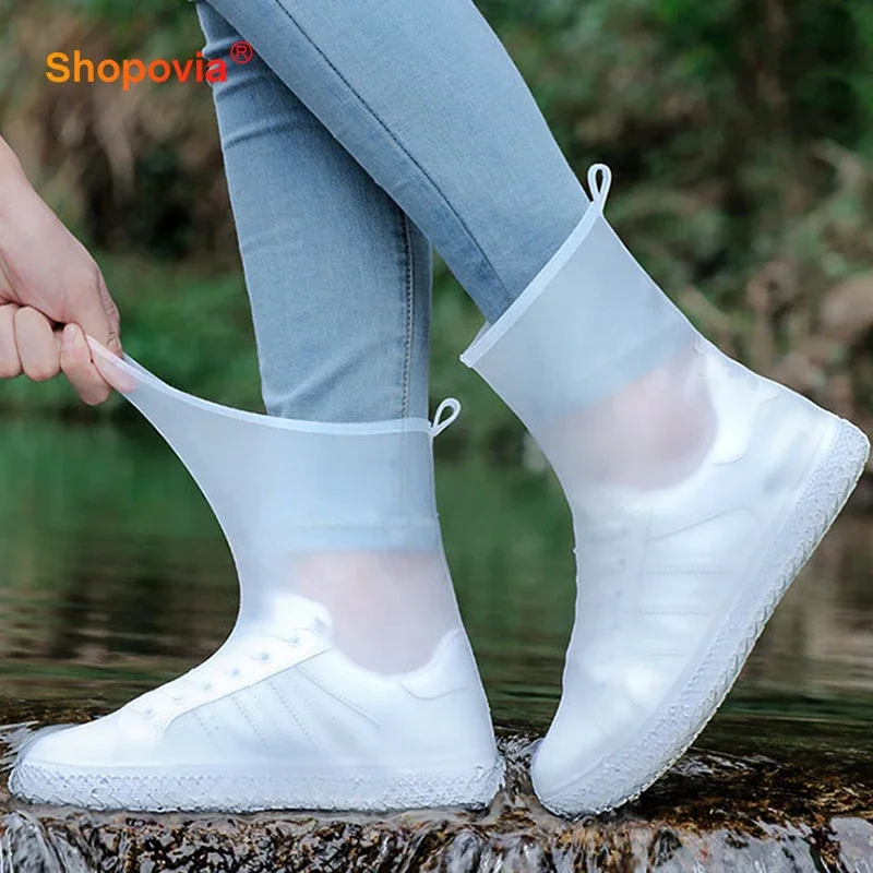 Waterproof Silicone Shoe Outdoor Reusable Thickened Footwear Galoshes High Top Rain Boots Cover Non-slip Shoes Protector