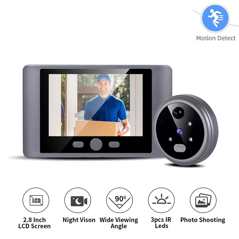 Peephole Camera Campainha sem fio, PIR Motion Light Screen, Chime Door Viewer, Smart Home, 4 Toques, 2,8"