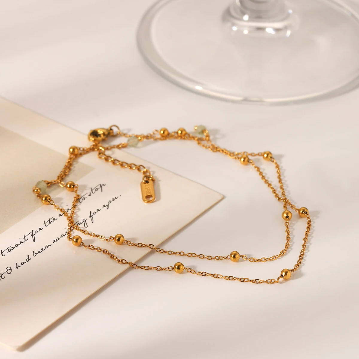 

Huang Chao Classic Retro Gold Bead Women Fashionable Two Layer Pendant Necklace 18k Gold Plated Minimalist Pendant Holiday Gift