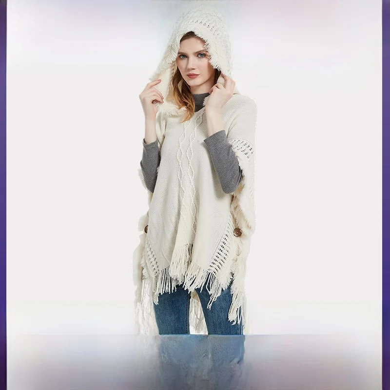 

Large Size Knitted oulder awl Winter Spring Autumn Hooded Cloak Faionable Accory for Men And Women
