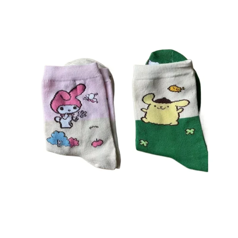 Sanrio Kurome Socks Autumn and Winter New Style Pure Cotton Breathable Non-stinky Japanese Style Cute Print Girls Mid-calf Socks