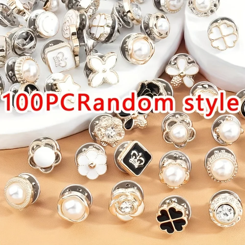 50/100pcs Random Rhinestone Sew-on Buttons, Anti-exposure Neckline Clips, Suitable for Daily Wear, Ideal for Shirt Decoration