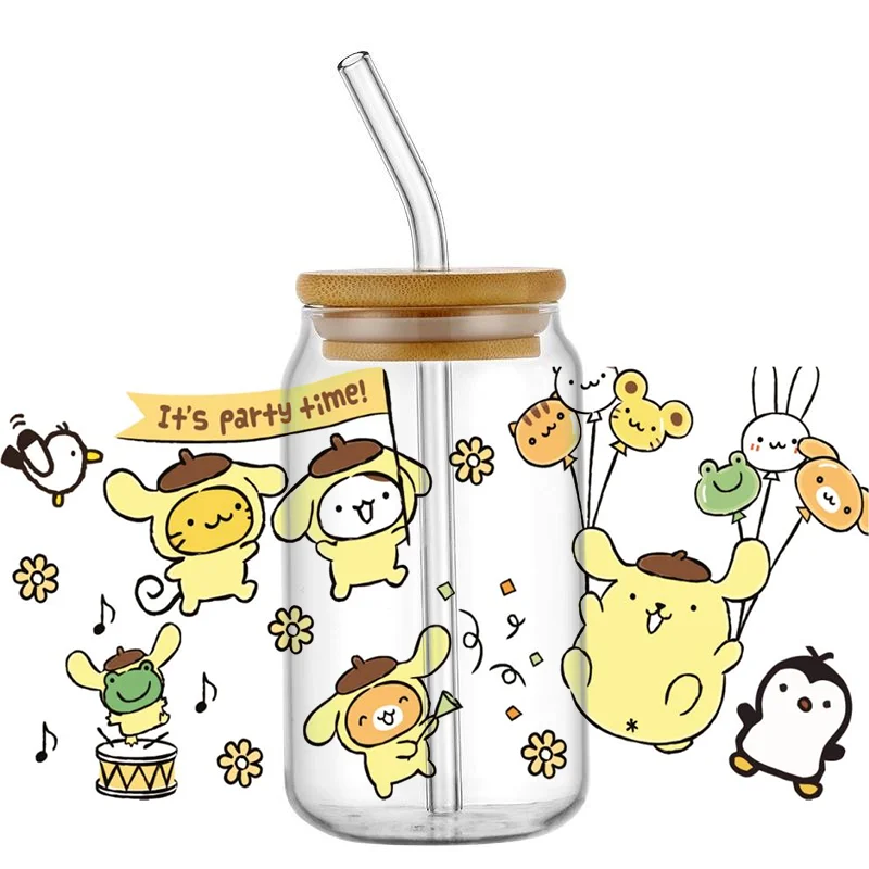 Miniso Pompompurin 3D UV DTF Transfers Stickers 16oz Cup Wraps Pom Pom Purin Printed For DIY Glass Ceramic Metal Leather