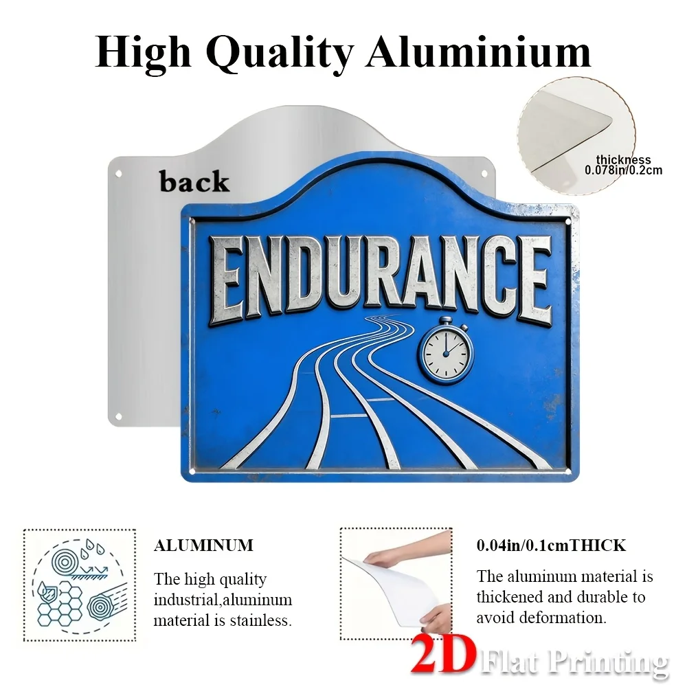 1pc 2D Flat Sign Artwork Showcasing 'Endurance' With A Clock And A Winding Path, Ideal For Decorating A Gym, Office, Or Home ln