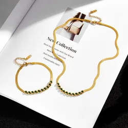 316L Stainless Steel Hip Hop White Green Zircon Pendant Snake Bone Chain Necklace Bracelet For Women Fashion Fine Jewelry Set