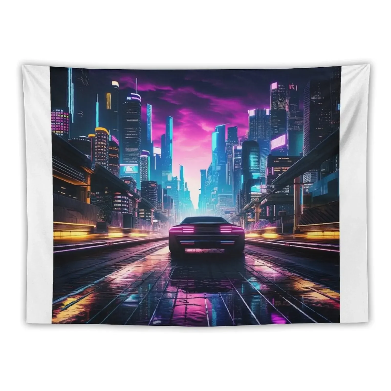 a night drive through a synthwave Tapestry Decorative Wall Luxury Living Room Decoration Tapestry