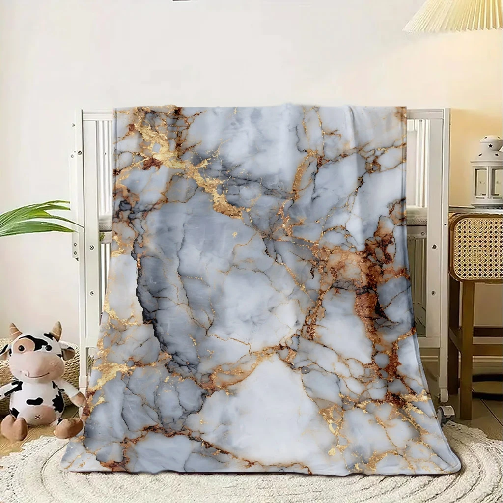 Abstract Grey Marble Gold Metallic Crack Vein Texture Pattern Flannel Throw Blanket, Warm Cozy Blanket, Elegant Modern Room Gift
