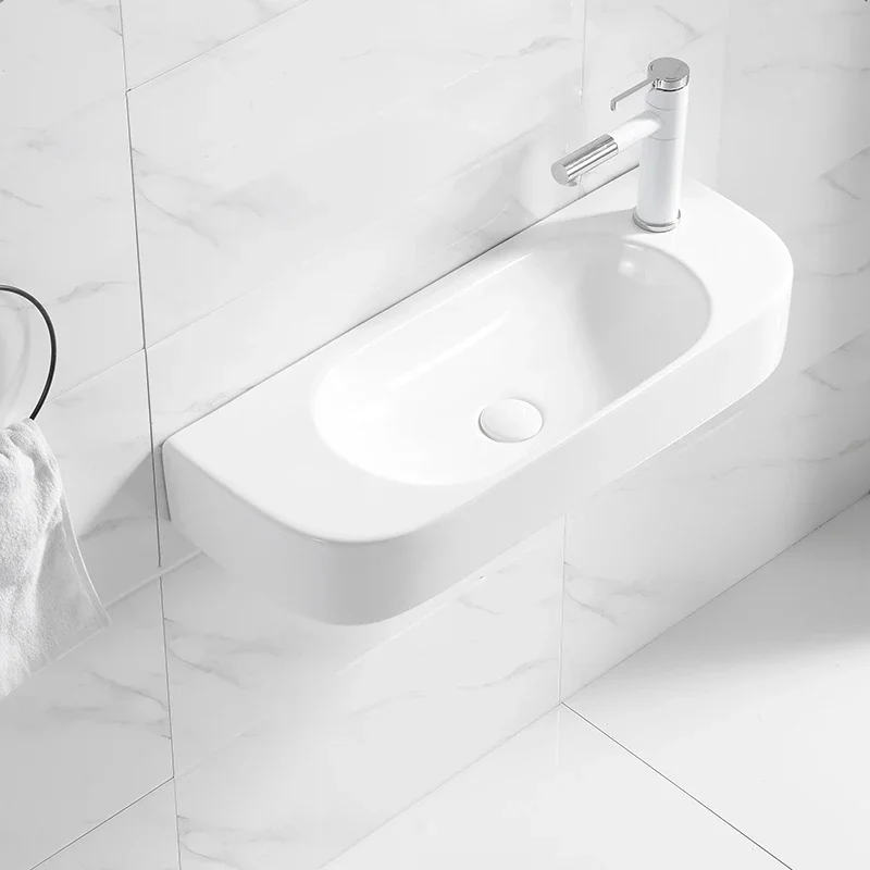 Trójkątna umywalka ścienna do małego mieszkania, mini wąska umywalka łazienkowa, mała ceramiczna