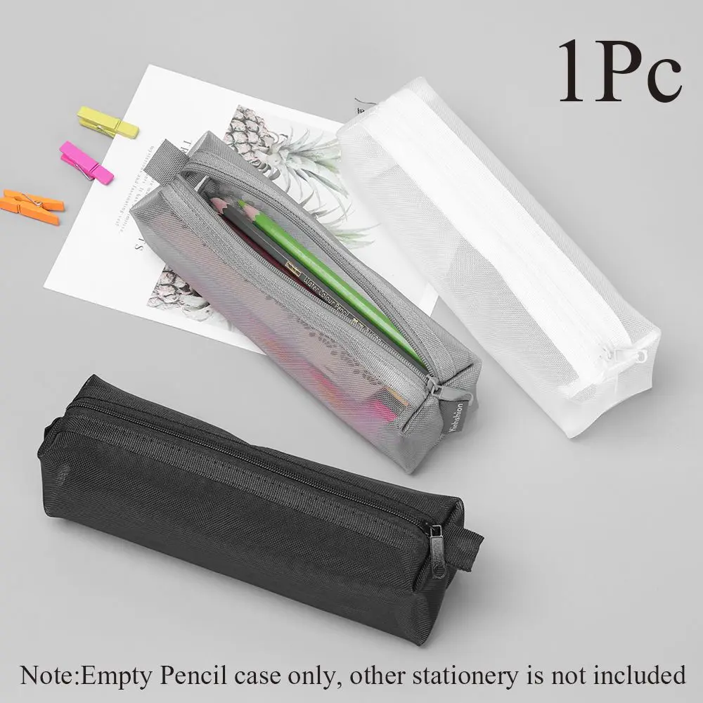 Nylon Mesh Pencil Case Office Student Pen Box Transparent Zippered Pen Bag Stationery Storage Tool