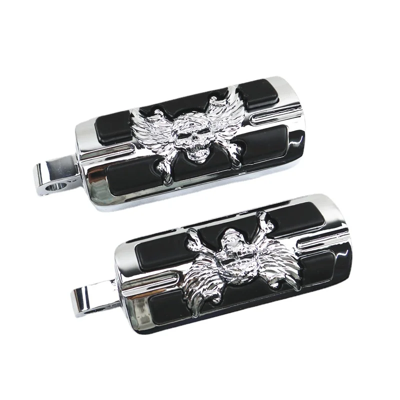 Chrome Skull Wing Foot Pegs Footpegs Support For Harley Male Mount Motorcycle