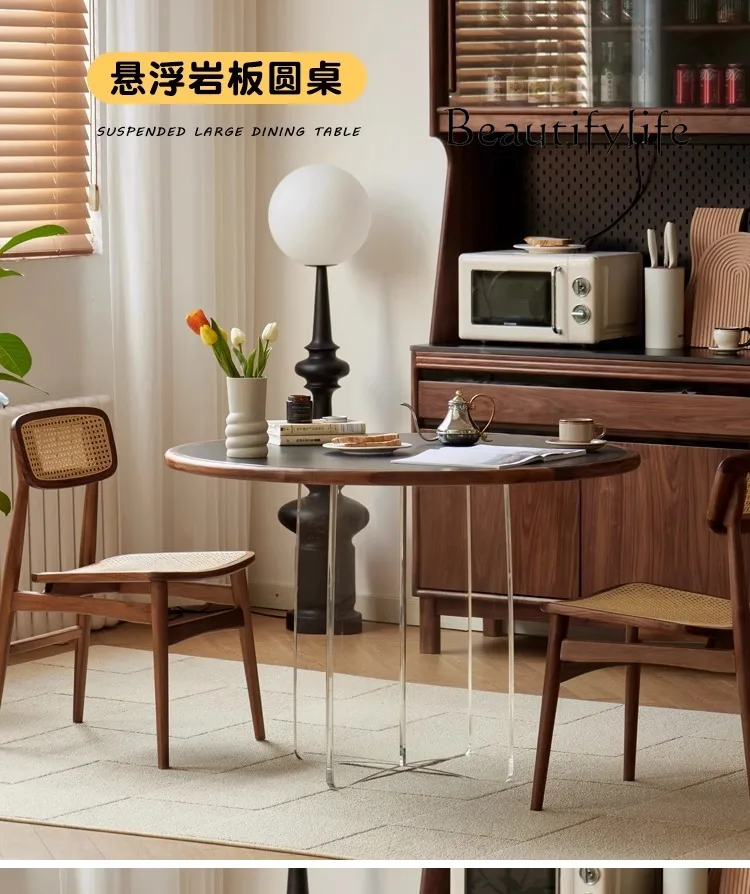 

стол кухонный Black Walnut Stone Plate round Table Solid Wood Acrylic Table Thickened Nordic Retro Simple