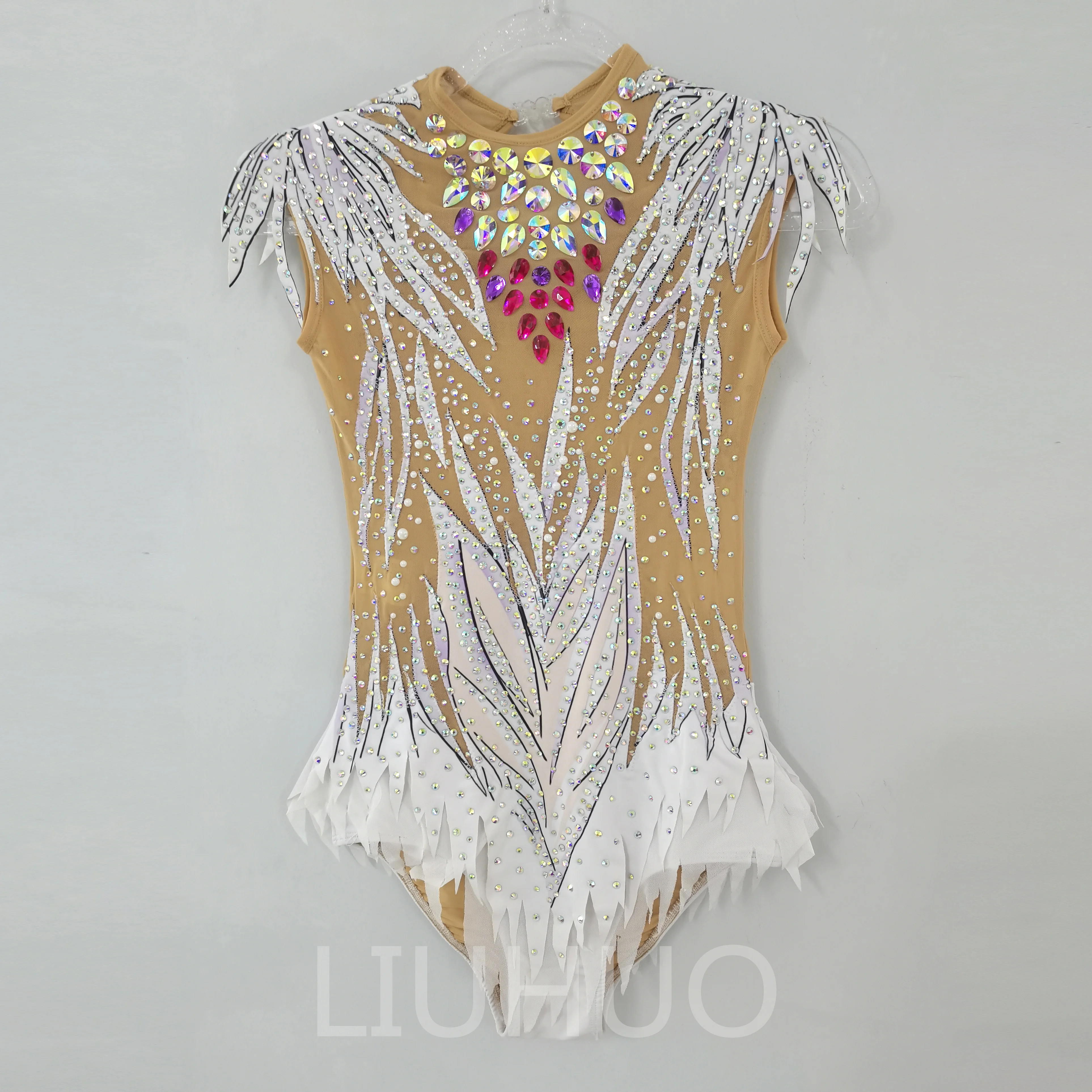

LIUHUO Rhythmic Gymnastics Leotard Competitive Cheerleading Performance White For Children