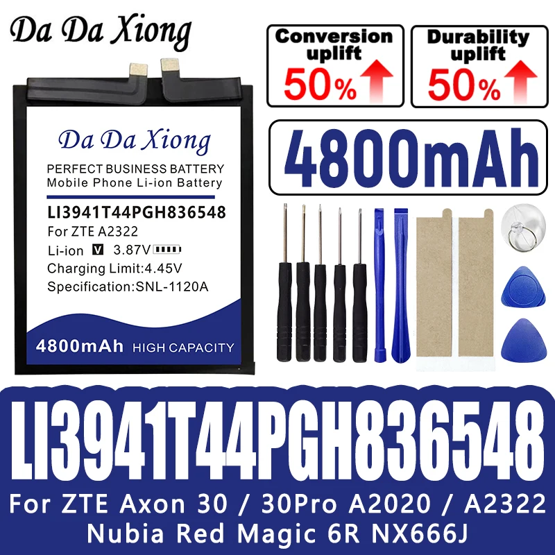 

DaDaXiong High Quality Li3941T44PGH836548 4800mAh Battery for ZTE Axon 30 pro A2020 / Nubia Red Magic 6R NX666J ZTE Axon 30 5G