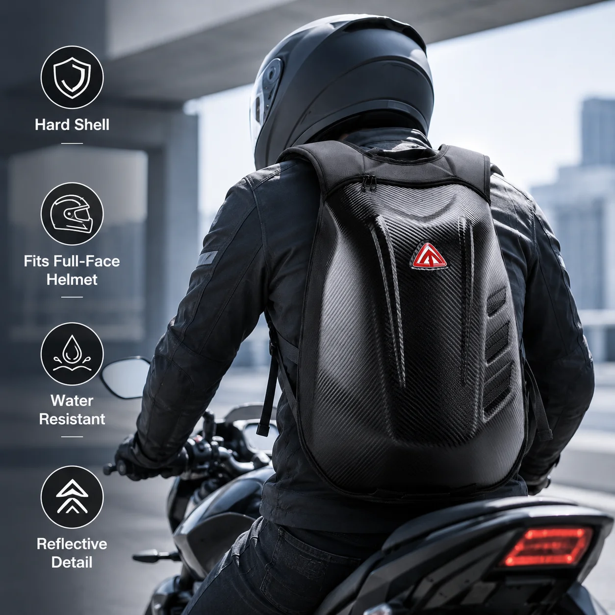 ALBERS Motorcycle Helmet Backpack Hard Shell Expandable Full Face Helmet Bag Water Resistant Reflective Moto Travel Pack Men