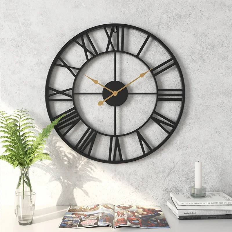 European Fashion Wall Clock Living Room Roman Silent Clock Metal Iron Wall Sticker Accurate Walk Time Wall Mounted Watch