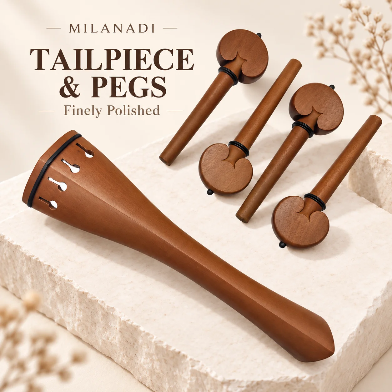 4/4 Natural Jujube Wood Cello Tailpiece with Tuning Pegs - Music Instrument Accessories Parts Fittings for Cello