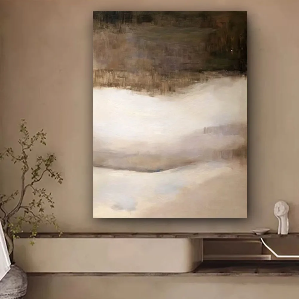 손으로 그린 ​​유화 현대 추상 풍경 가을 호수 뷰 황금 낙엽 캔버스 회화 거실 벽 예술