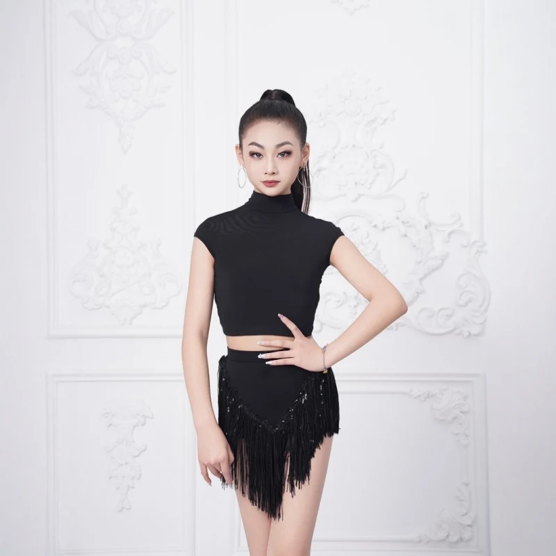 Nowe występy dla dzieci ubrania do tańca dziewczyny taniec latynoski kostium z frędzlami dzieci Chacha Samba Salsa strój do tańca latynoskiego DW10685