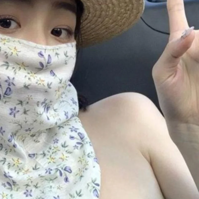 

Flowers Summer Sunscreen Mask Full Face Ultraviolet Female Thin Section Cover Face Veil Mask Neck Neck Protector