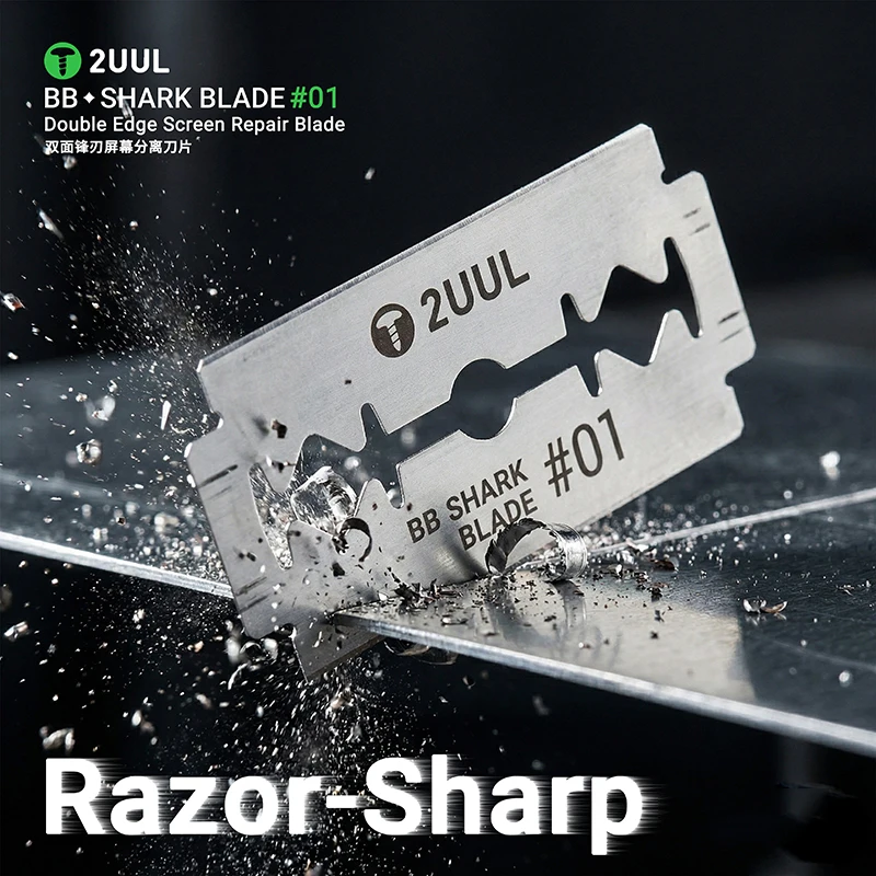 2UUL BB01 Shark No.01 Double Edge Screen Repair Blade (100Pcs/Box) for Curved Flat Screen Phone Repair Disassembly Knife