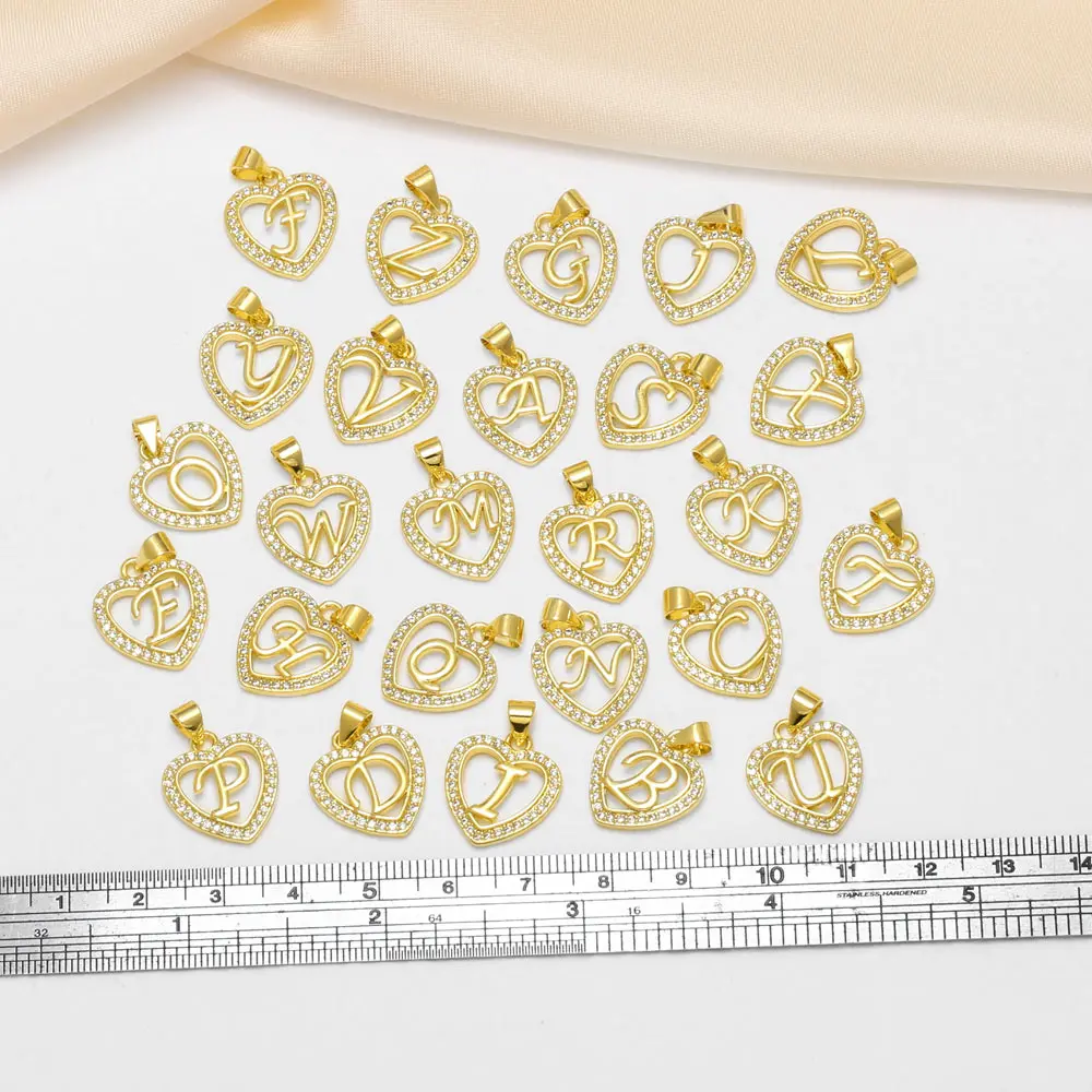 OCESRIO Crystal Heart 26 Letters Pendant for Necklace DIY Copper Gold Plated A-Z Initial Name Jewelry Making Supplies pdta471
