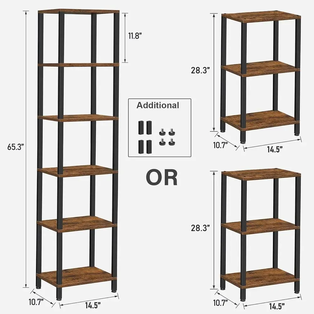 6-Tier Tall Book Shel, Narrow Bookcase for Small Space, DIY Stackable Book Shel, Living Room, Office, Study, Entryway, Industria