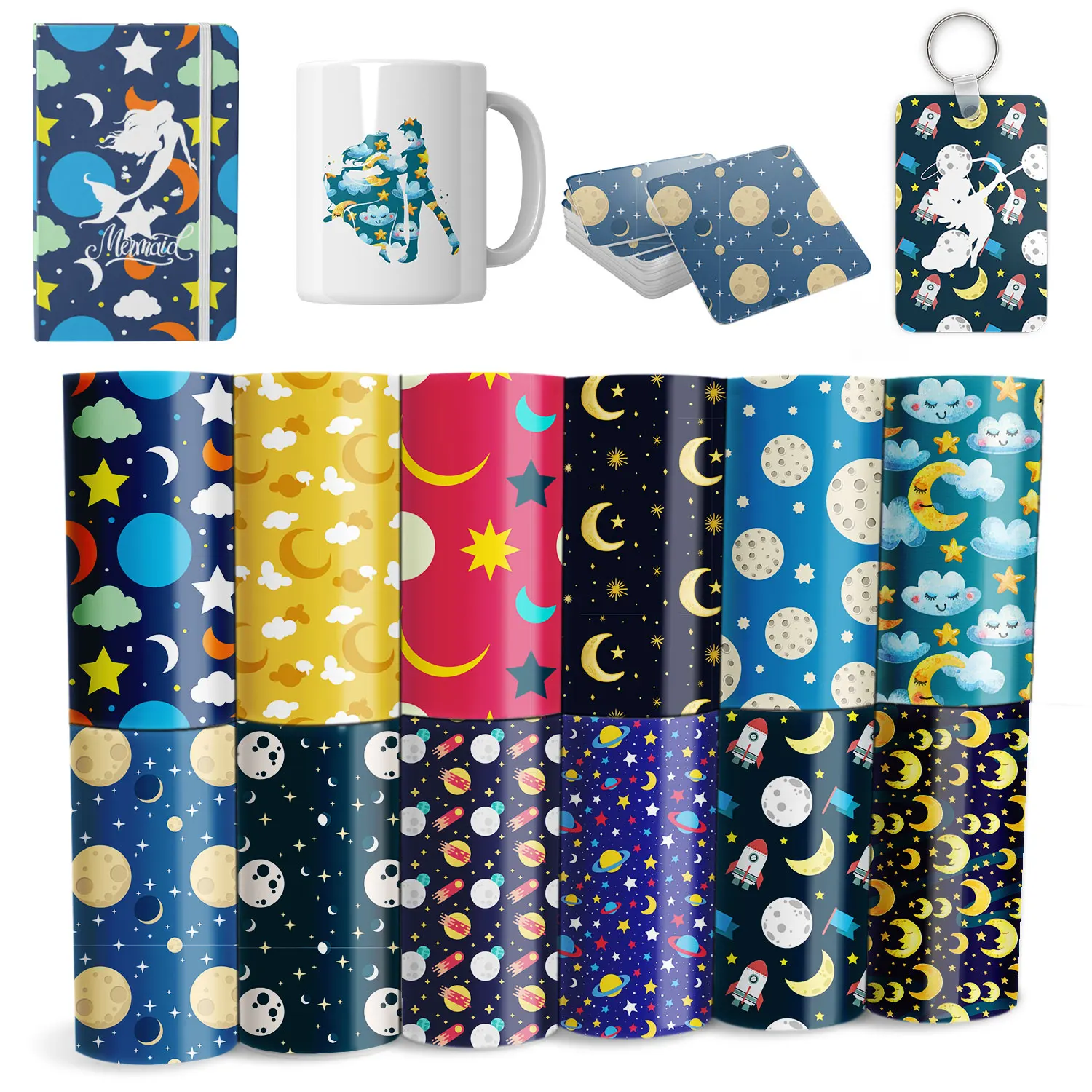 WOWOCUT 12X12 IN Cartoon Starry Sky Infusible Transfer Ink Sheet Sublimation Transfer Paper Infusible Transfer for Mug T-Shirt