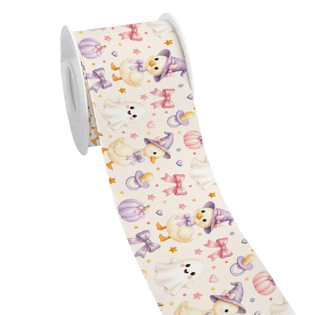Cartoon Ghost 5yards Printed Halloween Pattern Grosgrain Ribbon for Cheer Bows DIY Girl Headwear Hair Bows Satin Ribbon