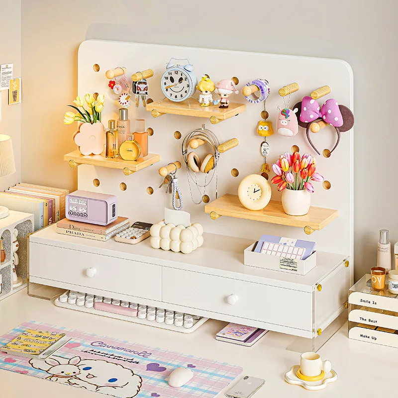 Desktop hole board shelf solid wood desk learning table storage bookshelf integrated with drawer vertical display rack