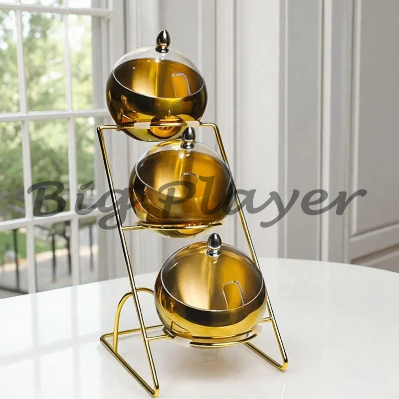 Versatile Stainless Steel Spherical Bowl Rack - Golden Oblique Mouthed Hot Pot Seasoning Container