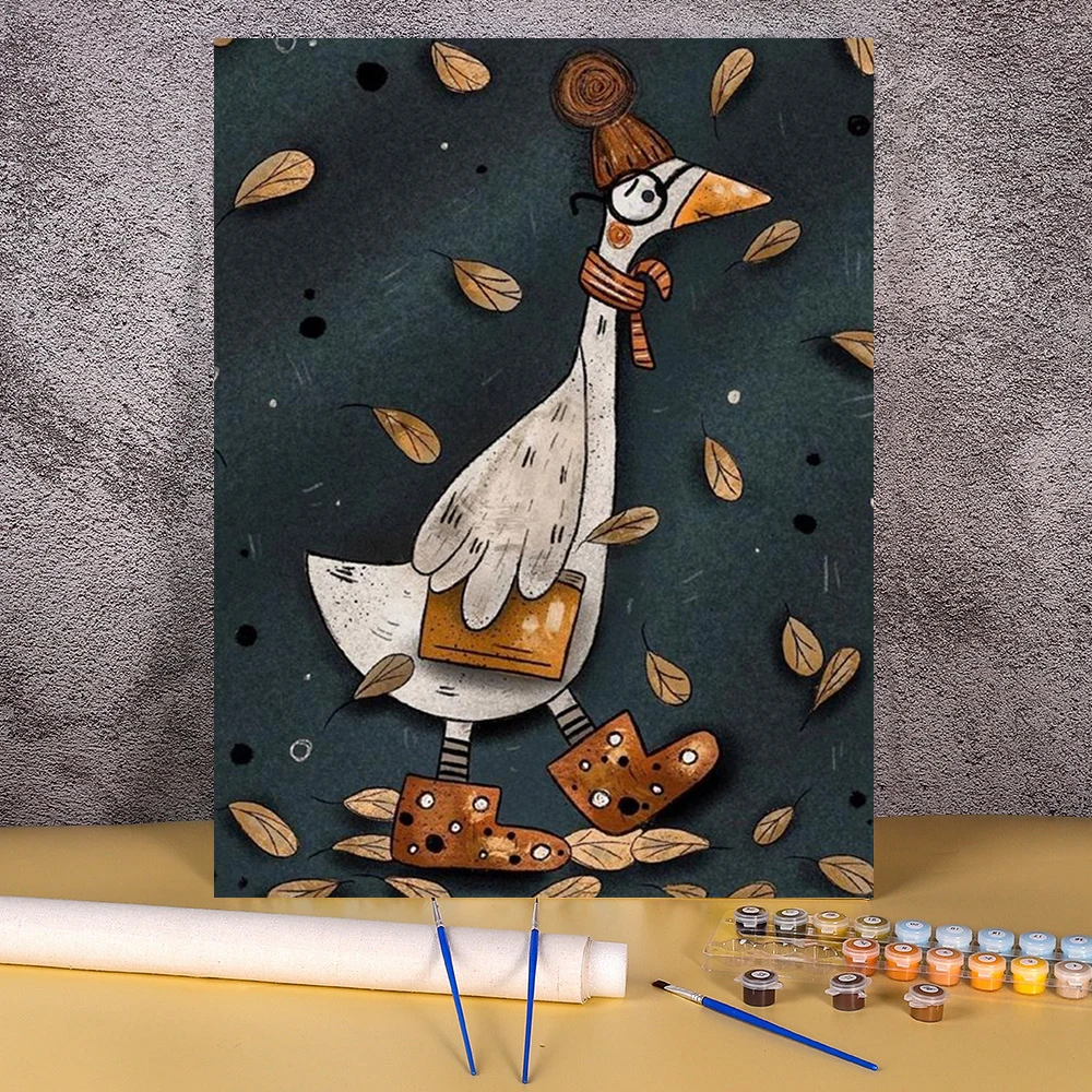 

Anime Painting By Numbers Home Decoration Fallen Leaves Duck Canvas Cartoon DIY Frameless Coloring By Numbers For Kids Gift