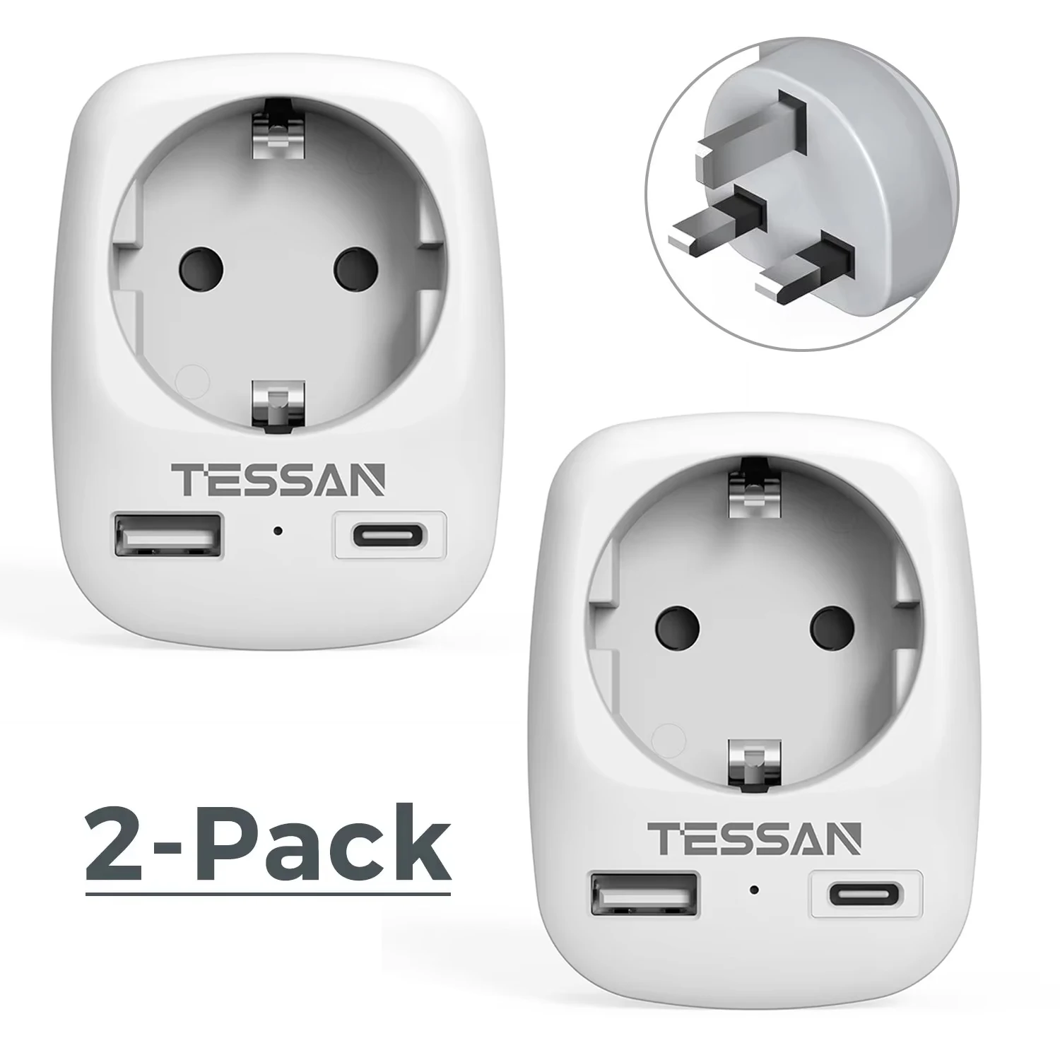 TESSAN EU naar UK US DE AU Reisaansluitadapter Draagbare wandcontactdoos met 1 stopcontact 2 USB Type C poorten Type G A I F stekker Reisaansluitadapter