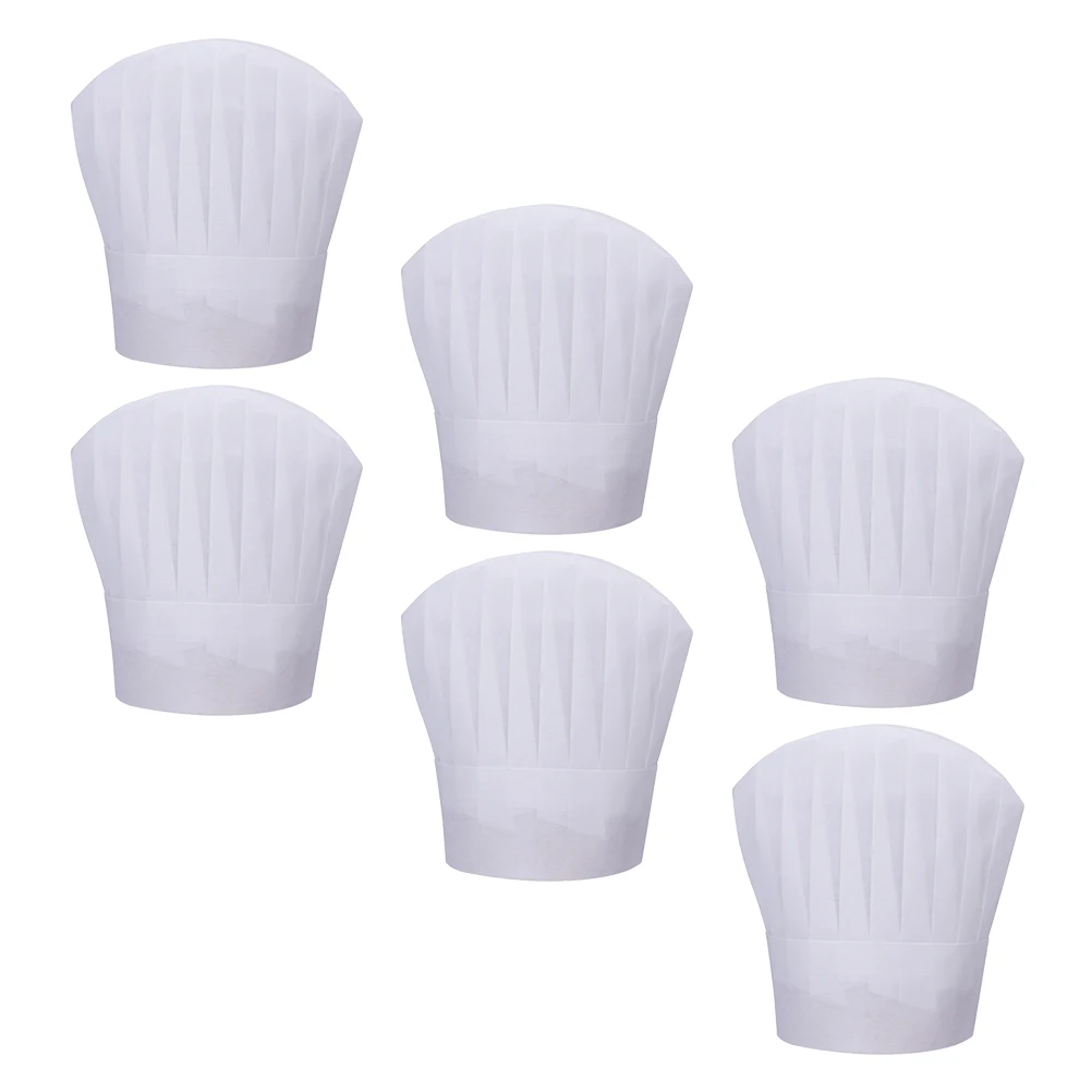 

6Pcs Disposable Non-Woven Chef Hats Comfortable Cooking Hats for Restaurant Kitchen Bakery Server Catering Uniform
