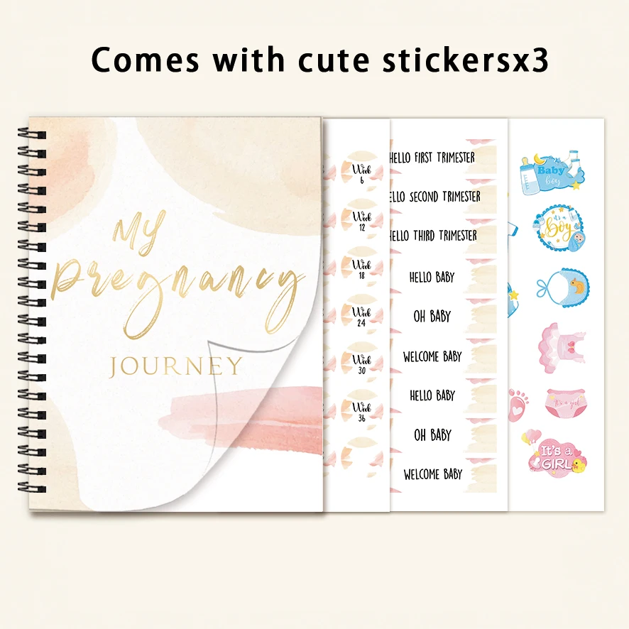 Pregnancy Journal Sticker Set for New Moms, Weekly Pregnancy Tracker Memory Book, 8.3x11.2 Inch, 32 Pages