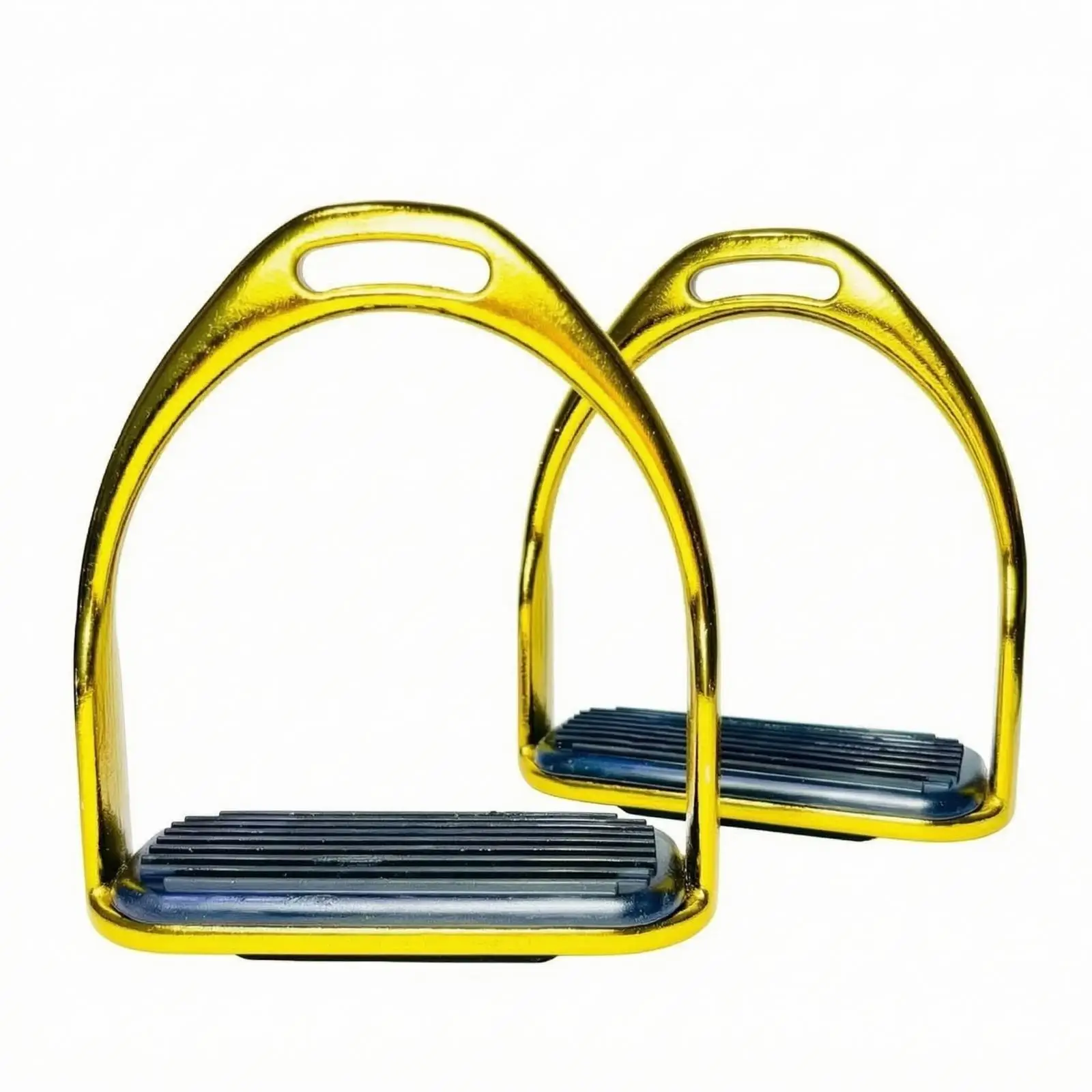 Gold Tone Equestrian Stirrups for Horse Saddle with Flat Standing Platform for Balanced Foot Support in Riding