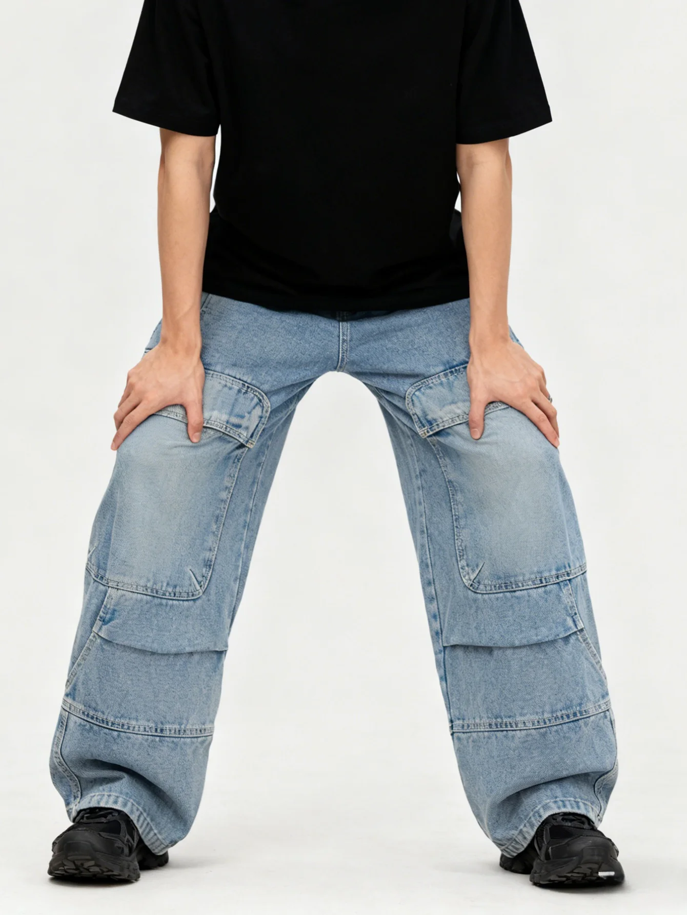 Boys' and teenagers' spring loose-fitting workwear jeans, suitable for daily wear, school, leisure, and outdoor activities