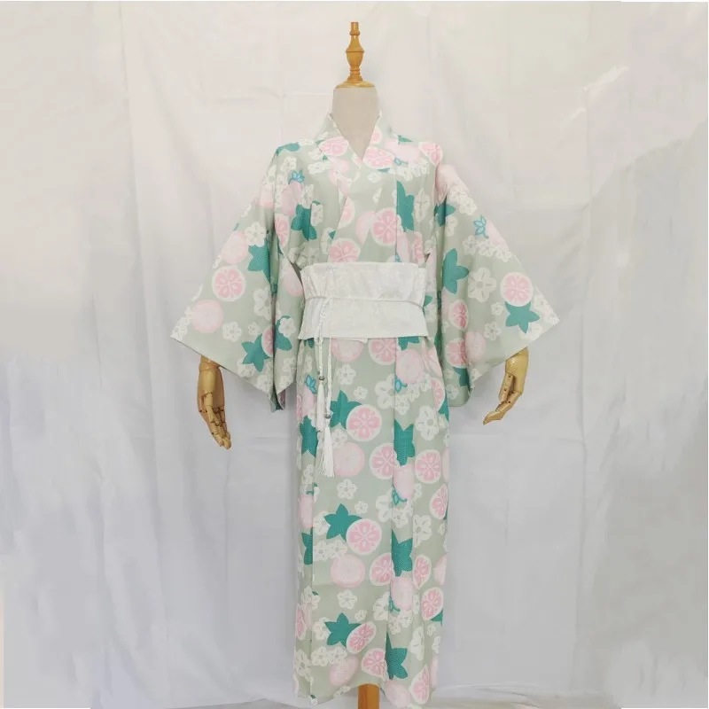 

Girl Kimono Satin Dress Japanese Yukata Obi Bathrobe Women Floral Print Haori Japan Uniform Traditional Gown Cosplay Costume