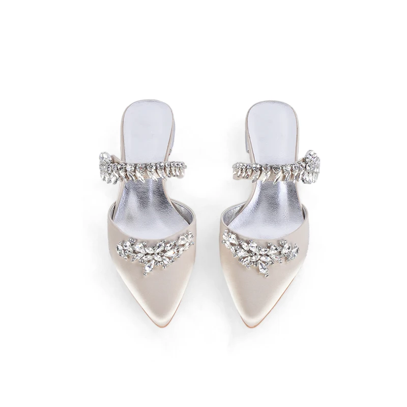 Fashion Crystal Evening Party Shoes Casual Slip On Daily Slippers   Pointed Toe Office Working Flats 2023 New Gold Color